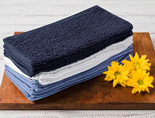 Towel and Linen Mart 100% Cotton - Wash Cloth Set - Flannel Face Cloths, Highly Absorbent and Soft Feel Fingertip Towels (Navy, White & Sky Blue, Pack of 12) - Image 5