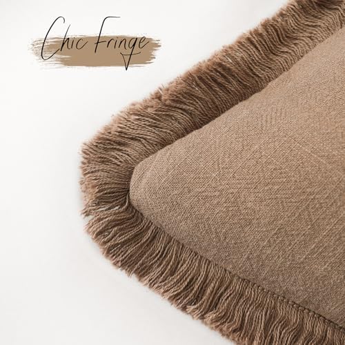 Foindtower Decorative Linen Fringe Throw Pillow Covers 16×16 Khaki Brown - Image 3