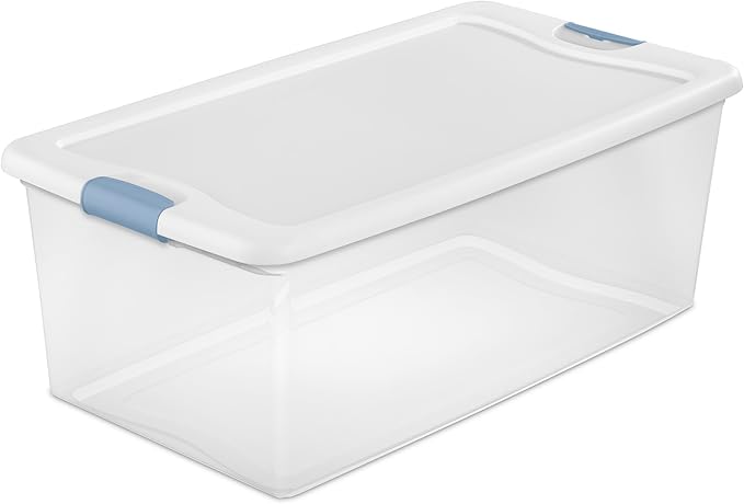 Sterilite 8-Pack Latching Box, Under Bed Storage Bins with Lids, Clear Plastic, 106 Quart - Heavy-Duty Organizing Containers for Closet, Bathroom, and Office
