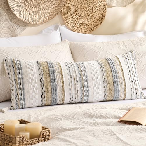 Kevin Textile Boho Tufted 14x36 Inch Lumbar Pillow Cover 1 Pack by KevinTextile