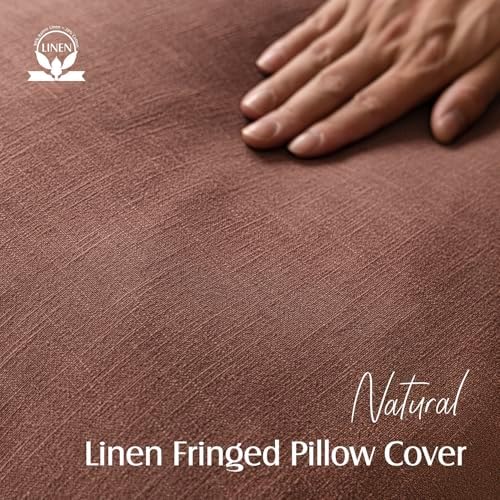 Foindtower Boho Linen Fringe Lumbar Throw Pillow Covers 12×24 Rust Red - Image 2