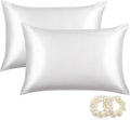 ALASKA BEAR Silk Pillowcases 2 Pack 22 Momme Mulberry Silk Pillow Cases, Queen Size(Set of Two, Cool White)