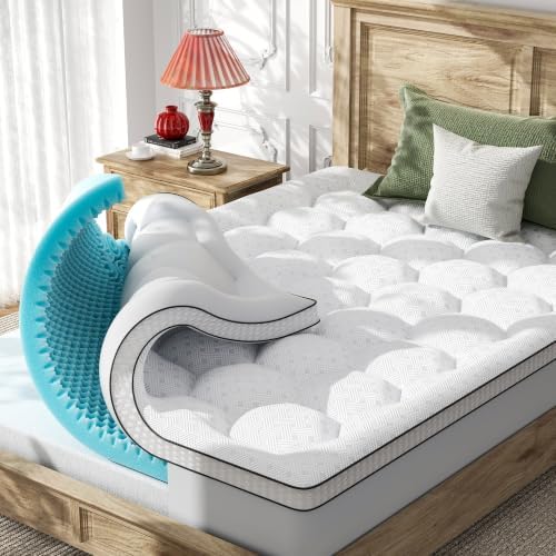 Dual Layer 4 Inch Queen Size Mattress Topper, Memory Foam Mattress Topper by Qocismile