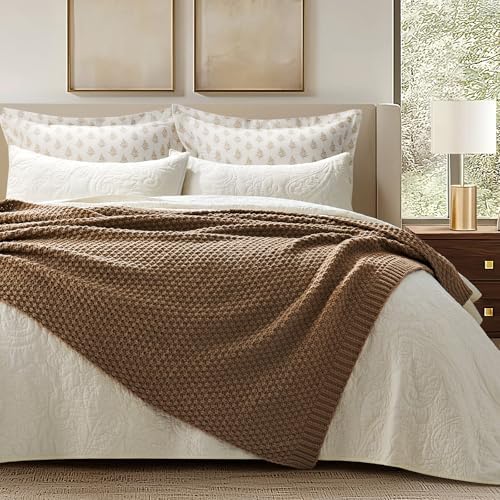 EVERGRACEHOME Chunky Chenille Knit Throw Blanket, 50 x 60, Camel Brown - Image 4