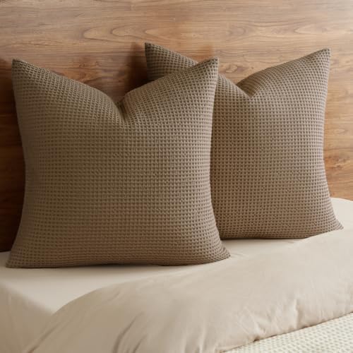 PHF Cotton Waffle Euro Shams 26" x 26", Walnut Brown, No Insert by PHF