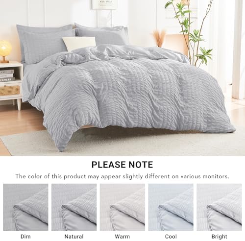 HYMOKEGE Light Grey Full Size Comforter Sets Seersucker 7 Pieces, All Season - Image 6