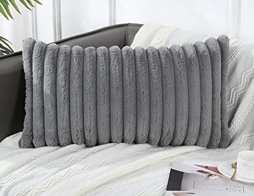 PANOD Faux Fur Decorative Lumbar Throw Pillow Covers 12 x 26, Long Boho Lumbar - Image 2