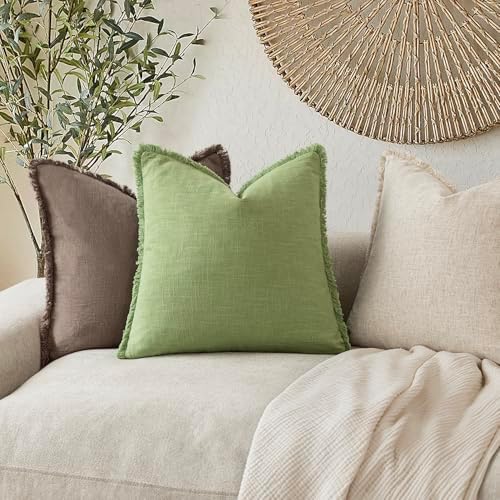 Foindtower Decorative Linen Fringe Throw Pillow Covers 24×24 Lime Green - Image 5