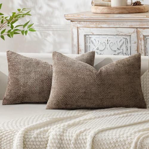 MIULEE Dercorative Lumbar Throw Pillow Covers 12x20 Inch Brown 2 Pack by MIULEE