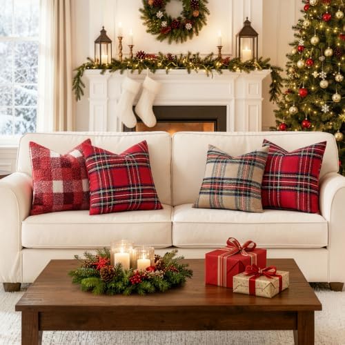 EMEMA Christmas Plaid Pillow Covers 18x18 Set of 2, Tartan Throw Pillow Covers - Image 6