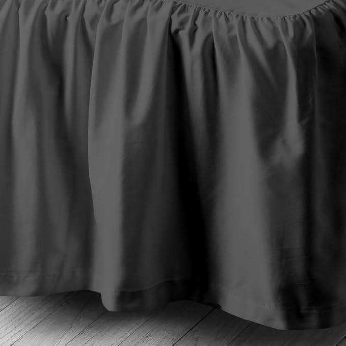 Rajlinen Ruffled Bed Skirt Queen, 12 Inch Drop Dust Ruffle with Split Corners, 100% Microfiber Bedskirt with Platform, Three-Sided Coverage Ruffled Gathering Design, Dark Grey