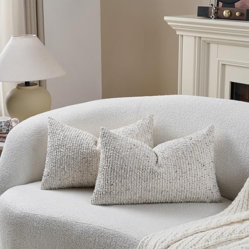 DEZENE 12x20 Cream Grey Lumbar Pillow Cover Textured Boucle Striped Chic Morden - Image 5