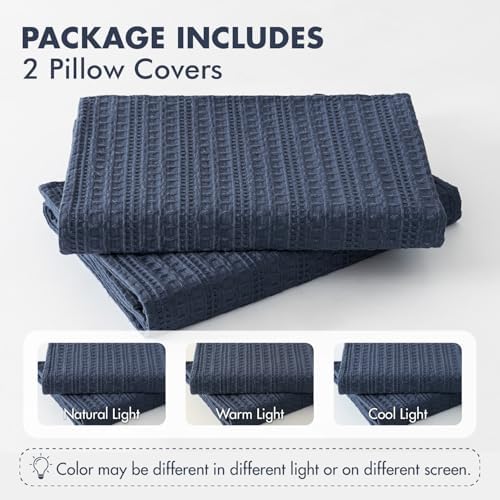 Decorative Waffle Euro Sham Pillow Covers 26x26 Navy Blue 2 Pack - Image 7