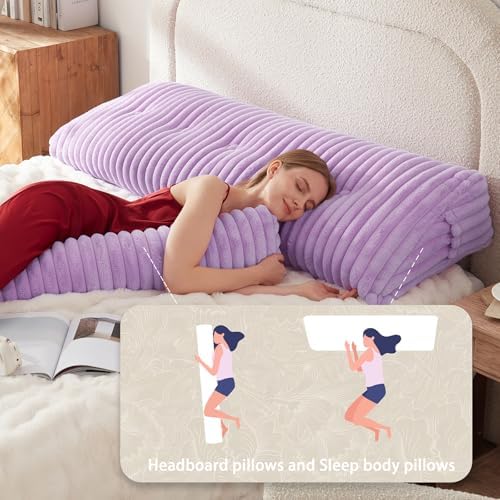 Headboard Pillow + A Long Neck Roll Pillow Body Pillow，Faux Fur Headboard Wedge - Image 4