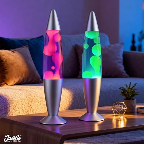 JAMBO 2 Pack- 16" Beautiful Lamp- Blue with Yellow/Green Wax and Purple with Pink Wax, Relaxing Liquid Lamp, Night Light Nightlight, Lamps for Adults Teens Kid - Image 2