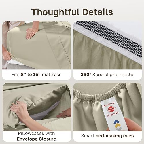 California Design Den 100% Organic Cotton King Size Bedsheets, Soft Taupe - Image 4