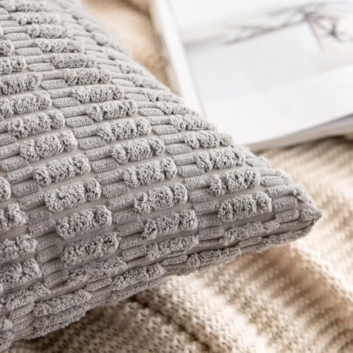 MIULEE Euro Sham Corduroy Decorative Throw Pillow Covers 22x22 Light Grey - Image 6