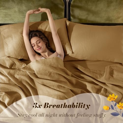 SONORO KATE 100% French Linen Full Size Sheets Set, Natural Flax Bedding - Image 3