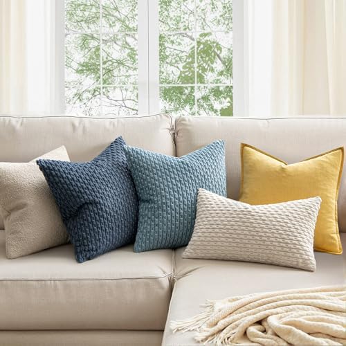 MIULEE Decorative Throw Pillow Covers 20x20 Blue Textured Corduroy - Image 2