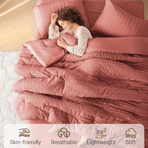 MUXHOMO 5 Pieces Twin Comforter Set, Seersucker Bed in a Bag Twin Size - Image 2