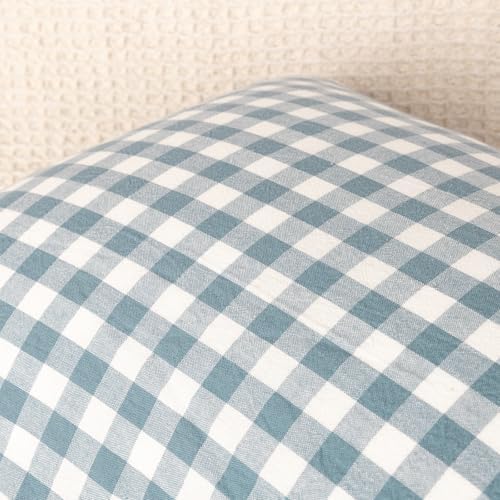JoraLion Ruffled Throw Pillow Cover 12x20 Gingham Smoke Blue - Image 6