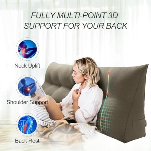 WOWMAX Wedge Headboard Pillow King Reading Pillow Sitting in Bed Light Grey - Image 2