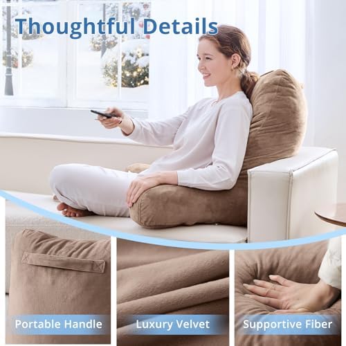 Sasttie Reading Pillow for Bed, Back Pillow for Sitting Up, Light Brown - Image 4