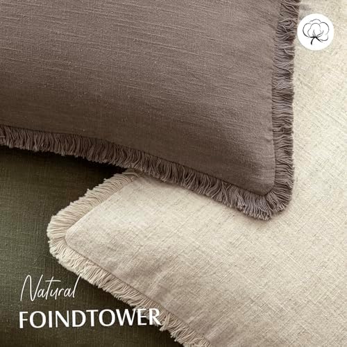 Foindtower Decorative Linen Fringe Throw Pillow Covers 24×24 Light Coffee - Image 4