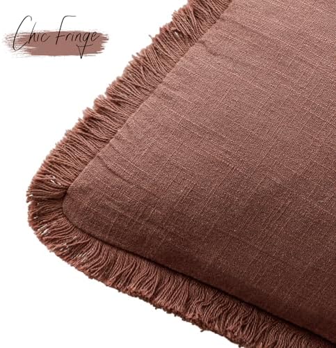 Foindtower Boho Linen Fringe Lumbar Throw Pillow Covers 12×24 Rust Red - Image 3