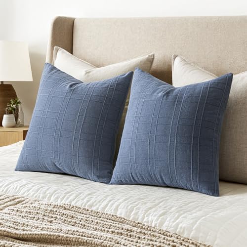 MIULEE Linen Plaid Pillow Covers Coastal Decorative 16x16 Blue - Image 3