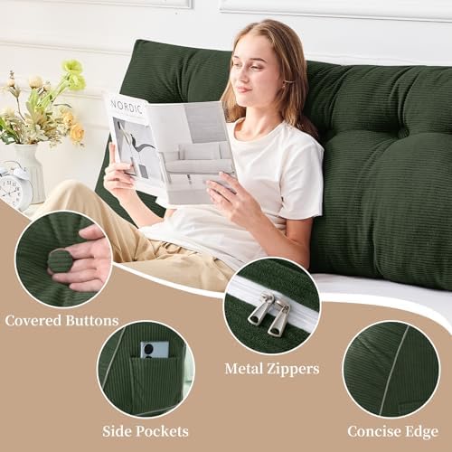Sasttie Headboard Pillow King, Wedge Pillow Headboard, Olive Green - Image 4