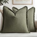 MIULEE Boho Linen Fringe Decorative Throw Pillow Covers Olive Green 16x16 by MIULEE