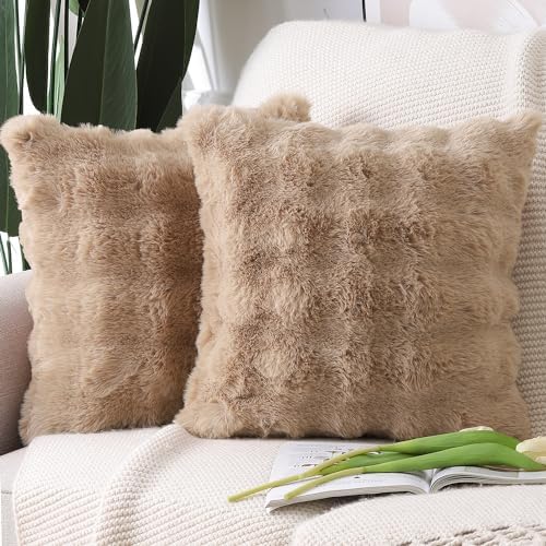 MADIZZ Pack of 2 Thick Plush Faux Wool Throw Pillow Covers Soft Boho Throw by Madizz