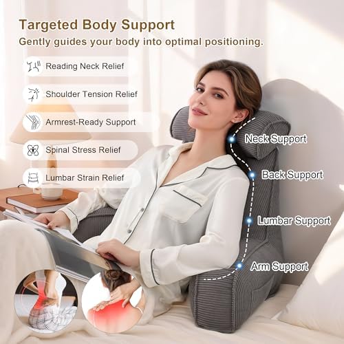 Reading Pillow for Sitting Up in Bed, Sofa & Floor – Corduroy Backrest Pillow - Image 3