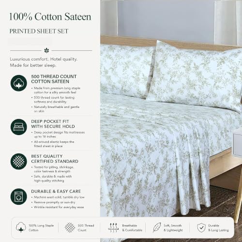 Feather & Stitch 100% Cotton Sateen 500 TC Twin Size Bed Sheet Set - Image 6