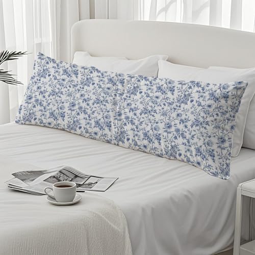 Vintage Chinoiserie Blue Floral 20x54 Body Pillow Cover, Grandmillennial Flower - Image 4