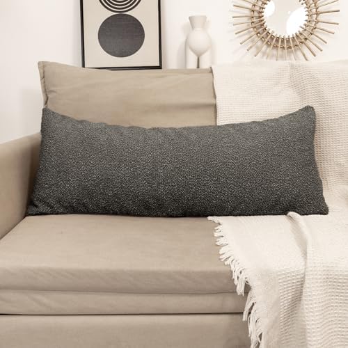 JoraLion 20x54 inch Neutral Boucle Body Pillow Cover, Dark Grey Long Pillow - Image 7