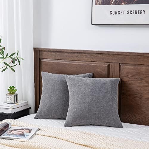 GAWAMAY Gray Chenille Throw Pillow Covers 26x26 Set of 2 - Image 6