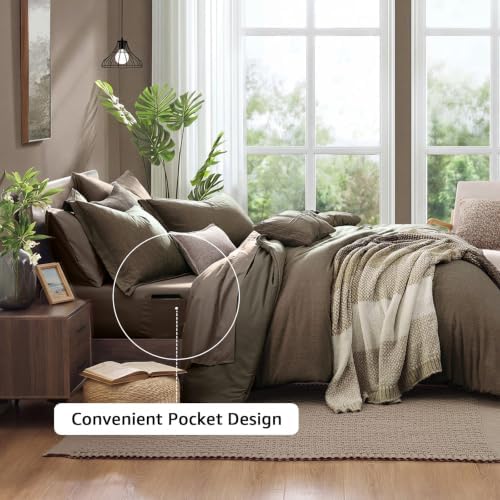 Monbix Queen Comforter Set 7 Pieces Cationic Dyeing Taupe Grey Bed in a Bag - Image 5