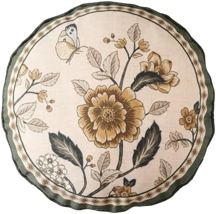 ISAENNE Vintage Elegant Linen Round Throw Pillow Cover, Diameter 16"-Murad D by Isaennehomedecoration