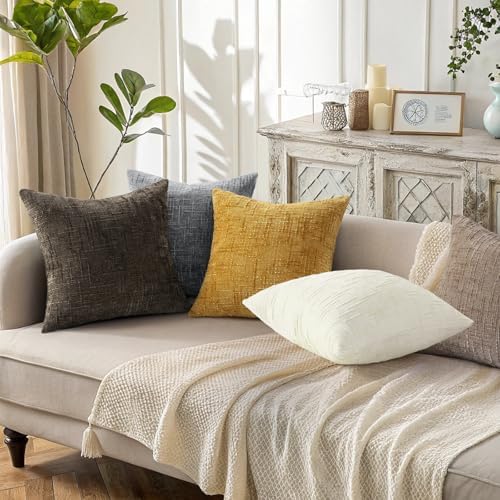 decorUhome Textured Chenille Throw Pillow Covers 18x18 Set of 2 Dark Grey - Image 6