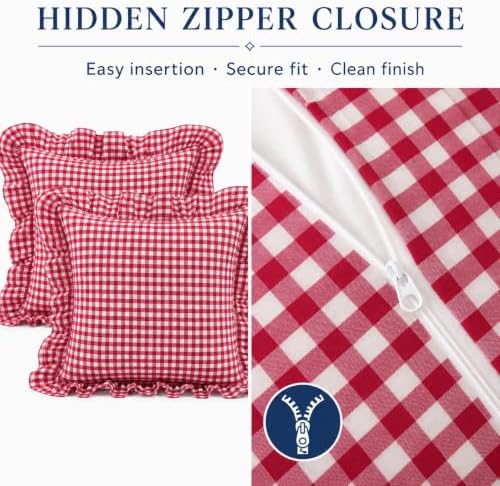 Gingham Throw Pillow Covers 18x18, Ruffle Trim - Image 4