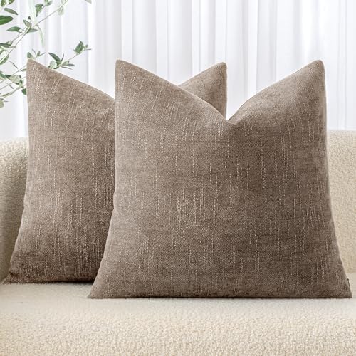 MIULEE Textured Chenille Throw Pillow Covers 22x22 Inch Taupe Grey by MIULEE
