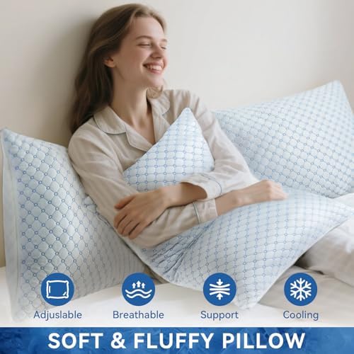 Cooling Memory Foam Pillows Queen Size Set of 2, Neck Support - Image 4