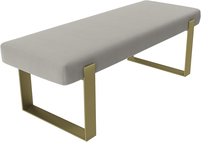 VANT Upholstered Bed Bench - Zigrino Oyster - Burnished Brass - Contemporary Modern, Bedroom Bench Seat, Hallway, or Entryway