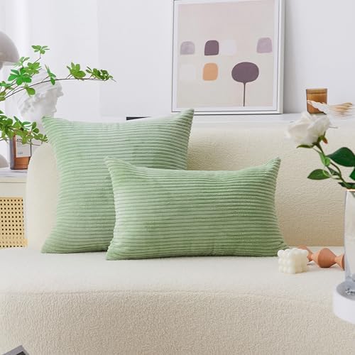 Home Brilliant Holiday Decor Solid Plush Corduroy Striped Square Pillow Covers - Image 5