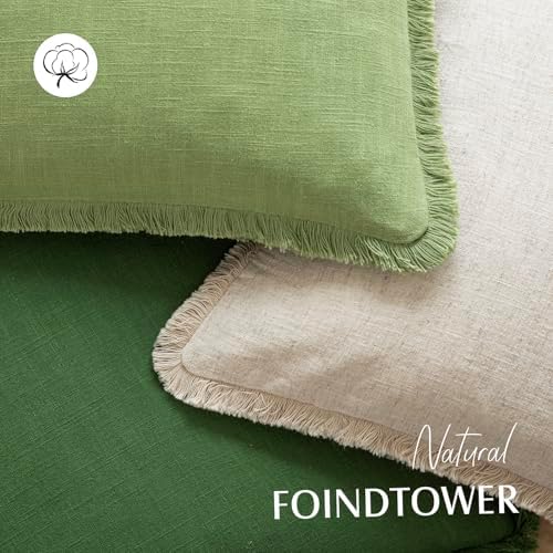 Foindtower Decorative Linen Fringe Throw Pillow Covers 18×18 Lime Green - Image 4
