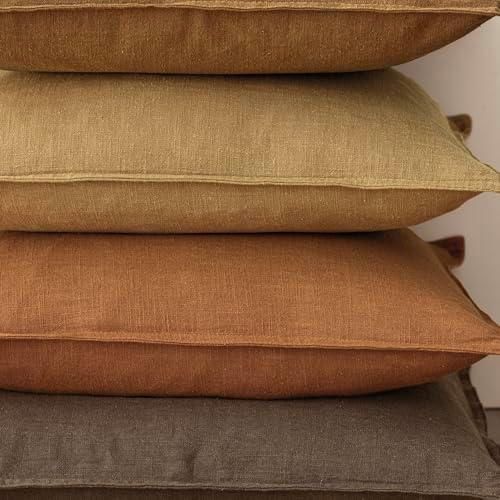 Foindtower Linen Solid Decorative Throw Pillow Covers 24x24 Autumn Orange - Image 5