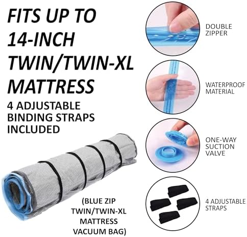 Foam Mattress Vacuum Bag with Blue Zipper & 4 Straps, Twin/Twin XL - Image 3