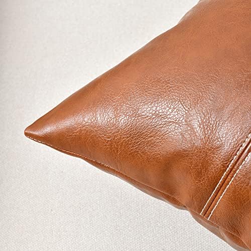 Fancy Homi Brown Boho Long Lumbar Faux Leather Decorative Throw Pillow Covers - Image 4